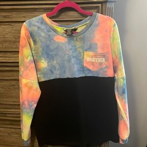 black and tie dye long sleeve “WHATEVER” on back and front